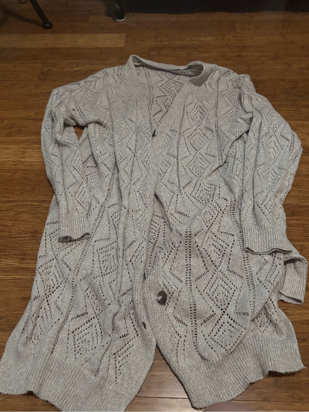 American Eagle Outfitters Light Gray Openwork Knit Cardigan